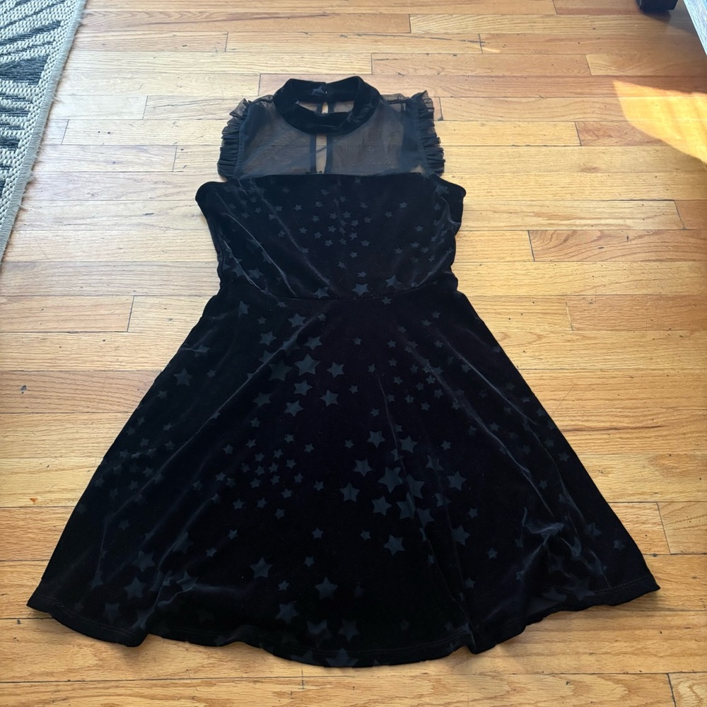 Vintage Teeze Me Black Velvet Star Print Dress Size 6